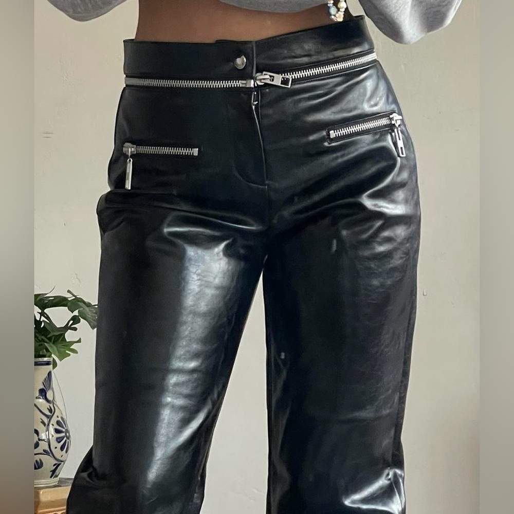 ZARA Bloggers Fave Black Faux Leather Pants Zipper Detail/Detachable Waist-Small